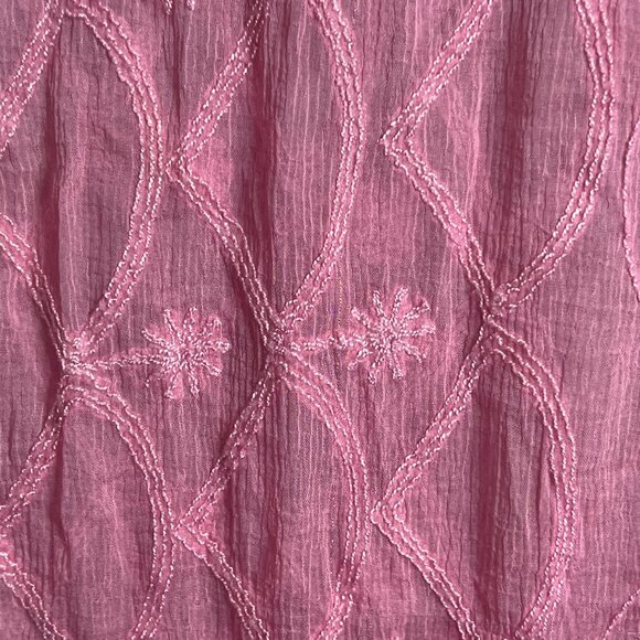 Pre-Owned Pink Embroidered Fabric 88x39 for Upcycle or Sewing Projects - Picture 2 of 2